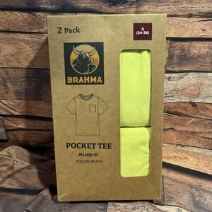 Brahma T-Shirt Small 34-36 Yellow Pocket Tee 2 Pack Relaxed Fit Moisture Wicking